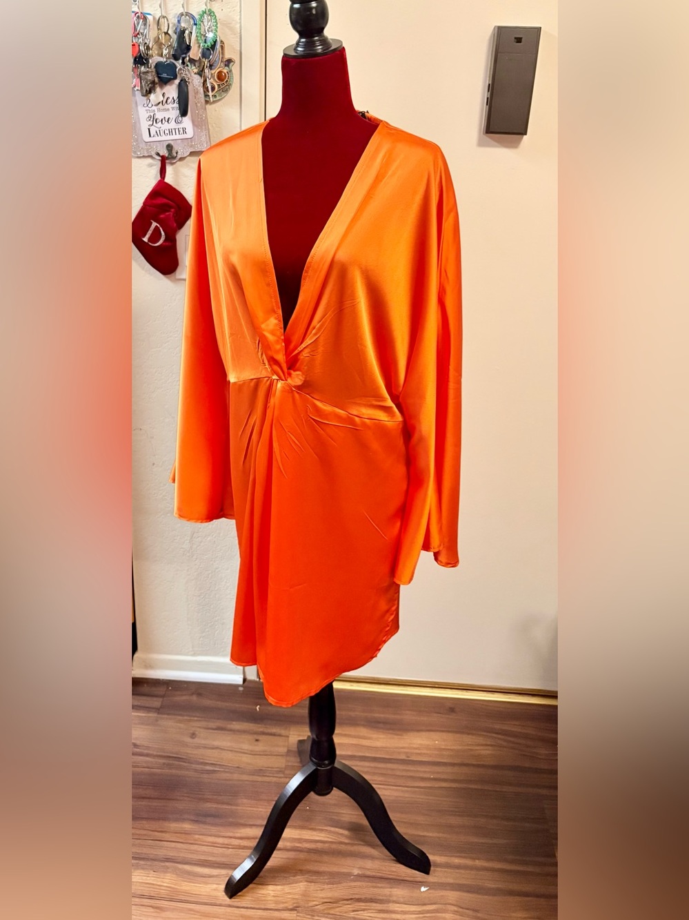 Nasty Gal Orange Satin Twist Front Mini Dress Size 16 NWT”